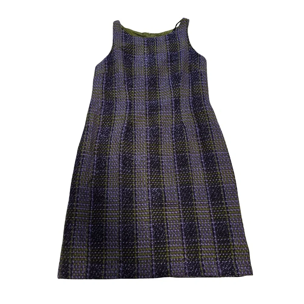 Jessica Howard Size 14 2-Piece Tweed Dress Jacket Set Purple Green Plaid Vintage - Picture 2 of 11